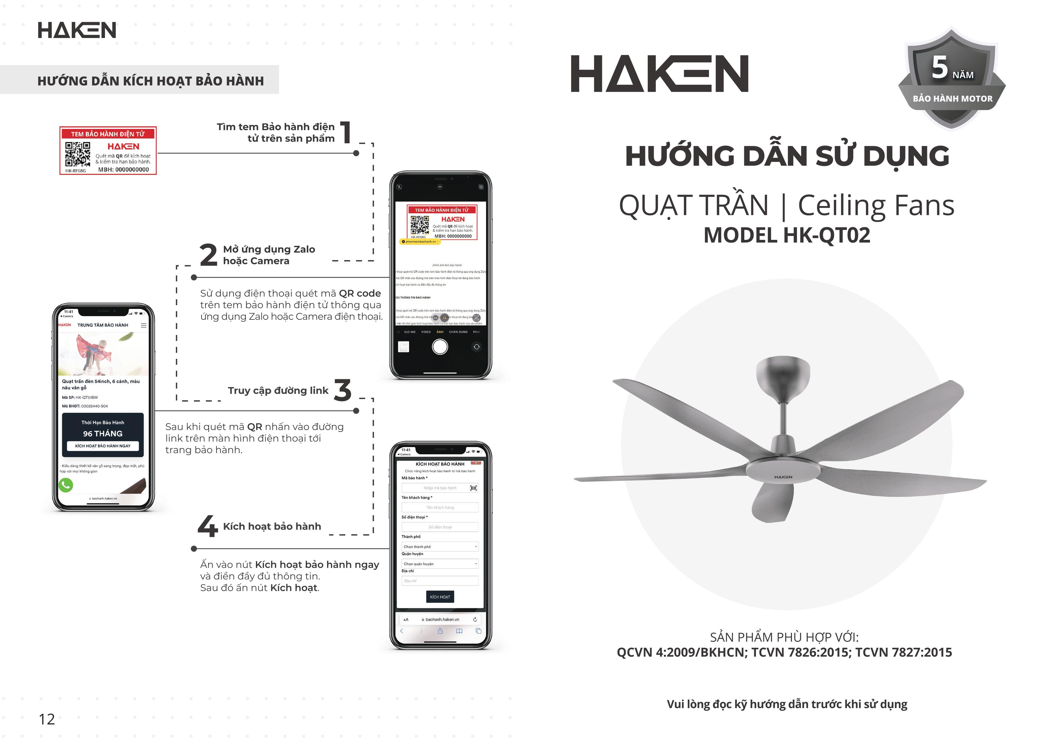 Hướng dẫn lắp đặt quạt trần QT02