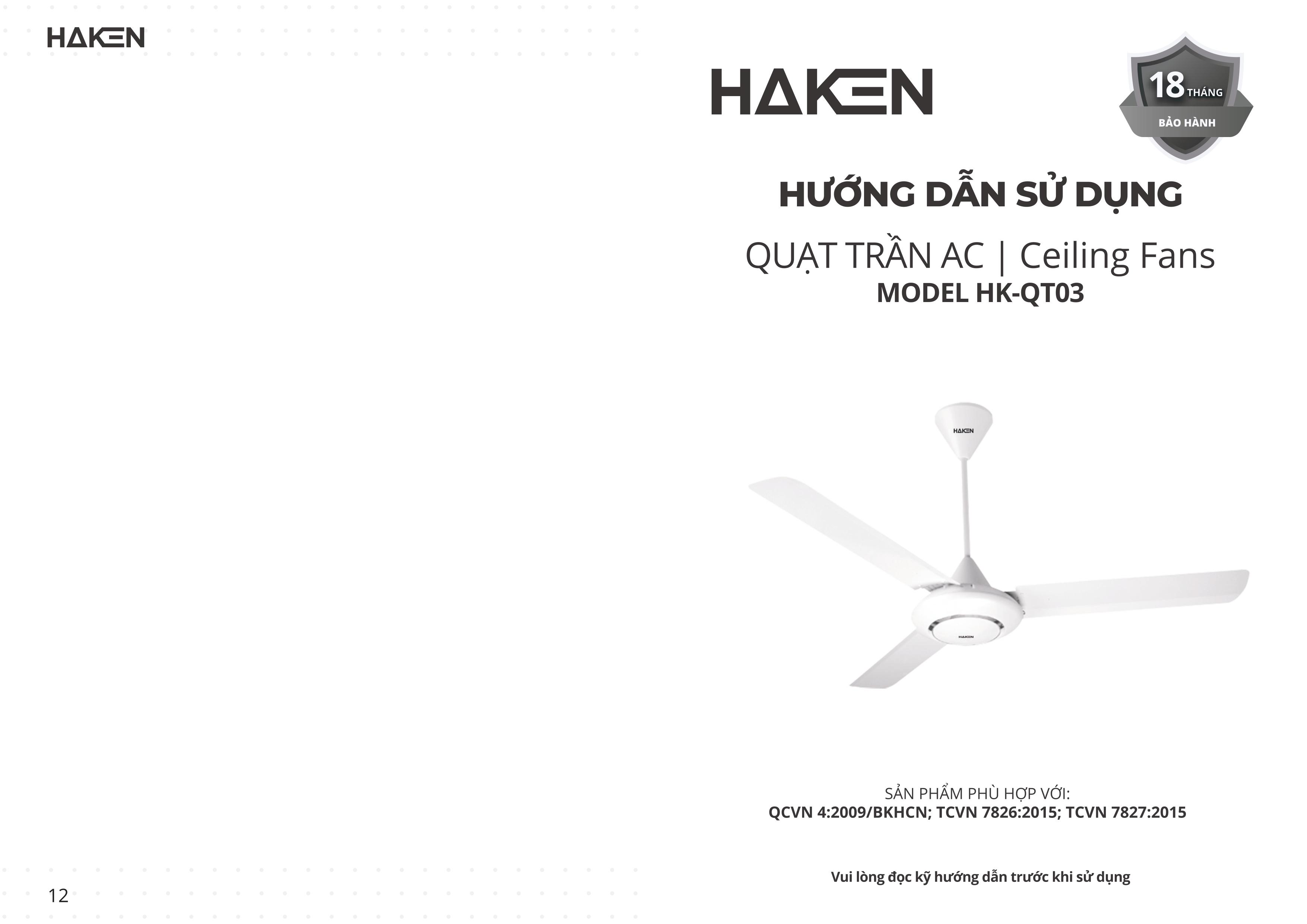 Hướng dẫn lắp đặt quạt trần QT03