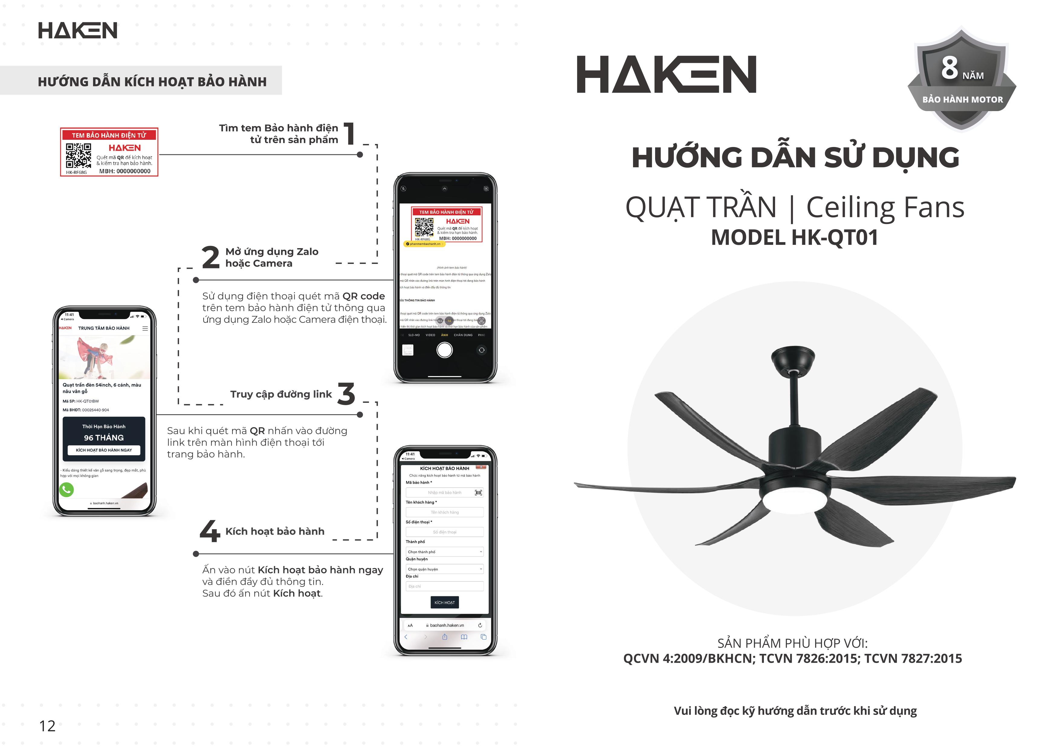 Hướng dẫn lắp đặt quạt trần QT01